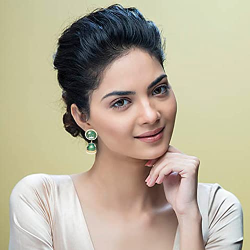 Image of Nilu's Collection Meenakari Dome Shape Jhumka Earrings with Lotus engraved and pearl Beaded Top