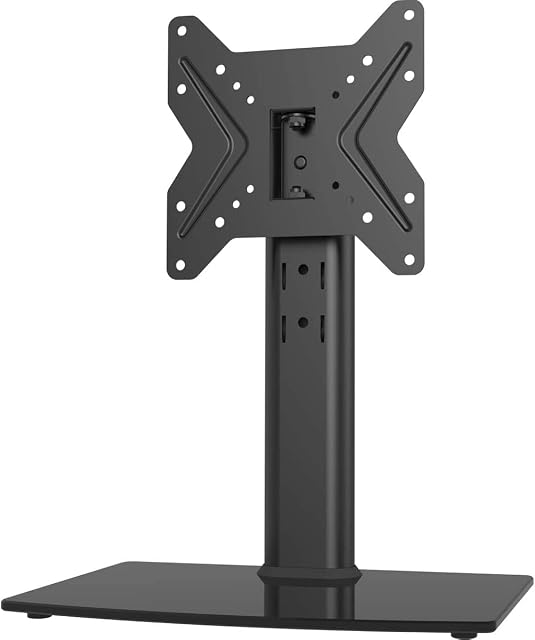 Universal Swivel TV Stand/Base Table Top TV Stand for 19 to 39 inch TVs with 90 Degree Swivel, 4 Level Height Adjustable, Heavy Duty Tempered Glass Base, Holds up to 45kg