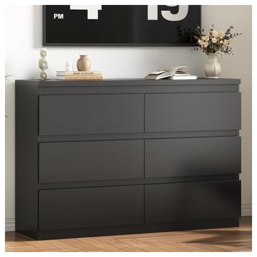 Jocoevol Modern Black 6 Drawer Dresser