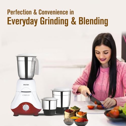 Image of Baltra Magnus BMG-162 Mixer Grinder 550W | Superior Mixie For Kitchen | 2-In-1 For Dry Grinding | Blade Function With Powerful Motor | 3 Stainless Steel Mixer Jars | 2 Years Product Warranty