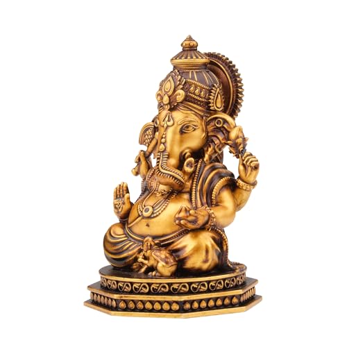 Image of Artarium Serene Blessings Divine Ganesha Idol Antique Gold Resin Ganpati Murti for Home Pooja Room, Office, Car Dashboard, Vastu & Spiritual Gift (3 Inch)
