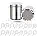 2 Stück Kakaostreuer, BetterJonny Edelstahl Pulverstreuer Schokoladenstreuer 16 Pcs Kaffee Cappuccino Schablonen 2 Pcs Barista Stift für Cappuccino Schokopulver Zucker Zimt Mehl Salz