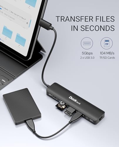 Dockteck Adaptador USB C con Ethernet RJ45 y lector de tarjetas SD 6