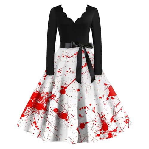 OIOLOYJM Sexy Plus Size Halloween Costumes Woman 2025 Long Sleeve V Neck Printed Gothic Retro Formal Party Dresses for Women