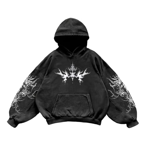 Sudadera con Capucha gótica para Hombre gráfico Tribal, de Gran tamaño en Estilo Y2K Urbana Estampado sombrío