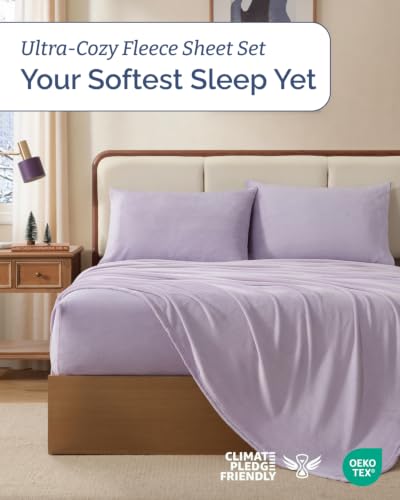Image of Fleece Sheets Twin Size Set - 3-Piece Flannel Sheet Set - Pastel Lilac
