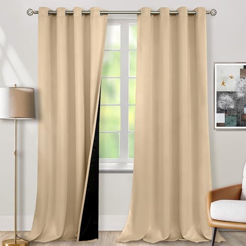 BGment Beige Blackout Curtains for Living Room 108 Inches Long 2 Panels