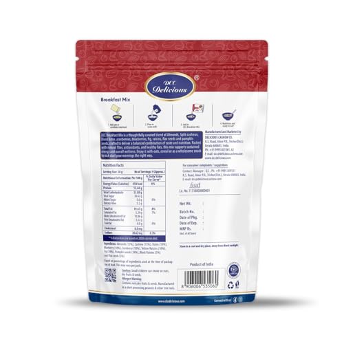 Image of DCC Delicious Breakfast Mix 200G | High Protein Morning Energy Mix of Almonds, Cashews, Fig, Dates, Berries, Raisins & Seeds | No Added Sugar | 200 Grams