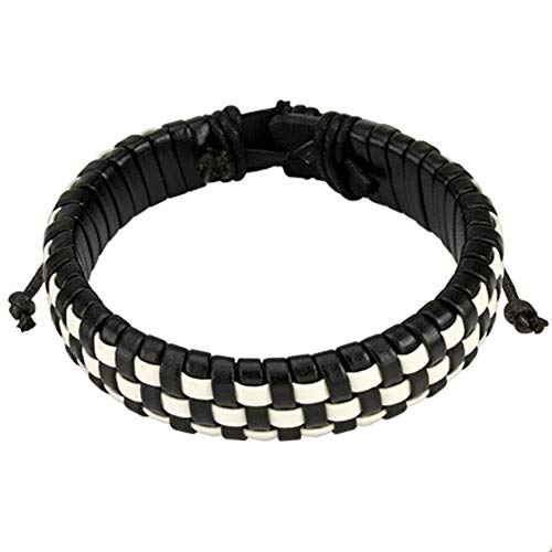 Paula & Fritz® Pulsera Piel Sedal a cuadros blanco y negro sl0175 de kWh Cover