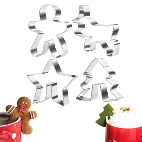 Crethinkaty 4 Pcs Christmas Stainless Steel Hanging Cup Cookie Cutter Over the Edge Mug Rim Biscuit Mould DIY Cake Decoration