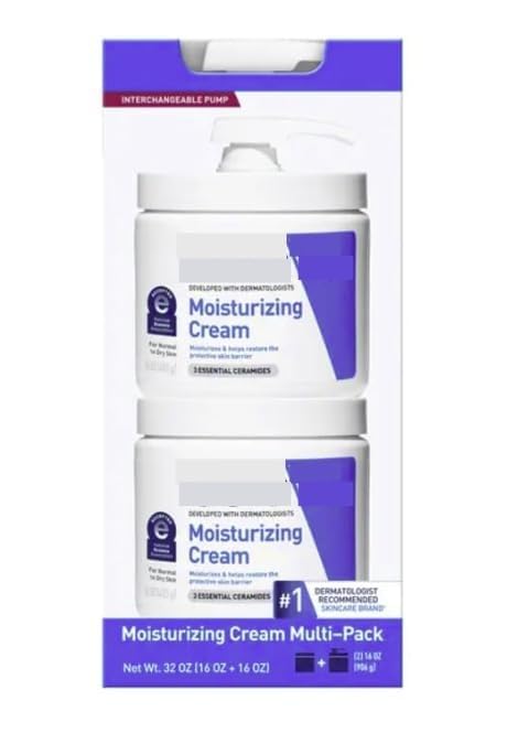 Cereve Moisturizing Cream Interchangeable Multi-Pack, 16 oz Jar with Pump + 16 oz Jar, Combo Pack