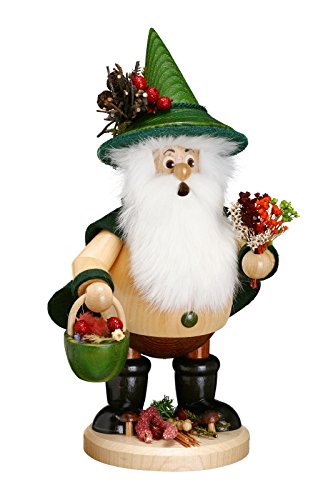 Drechselwerkstatt Uhlig DWU | Handgefertigter Räuchermann | Traditionelles Kunsthandwerk | Weihnachtsdekoration Wichtel | 25 cm | Kräutersammler grün