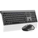 Wireless Mouse and Keyboard Combo, Full-Size Computer Keyboard with Calculator Button, 2400 Dpi Ergonomic Mouse, Ultra-Thin Cordless USB Keyboard and Mouse Set for Laptop Windows Mac - Black Gray