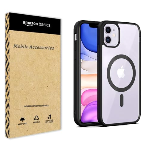 Image of amazon basics Mag-Safe Case Compatible for iPhone 11 Cover | Transparent Ultra Hybrid Drop and Camera Protection Back Cover Case Compatible for iPhone 11 (Black)