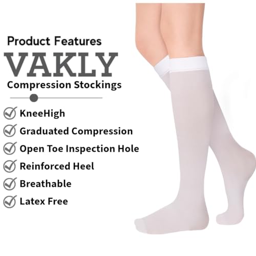 Image of 2 Pairs Knee High Anti Embolism Medical Compression Stockings - Unisex Ted Graduated Moderate Compression [15-20 mmHg] Hose Socks with Inspection Hole and Non Slip Top Band - for Support, Circulation & Pressure