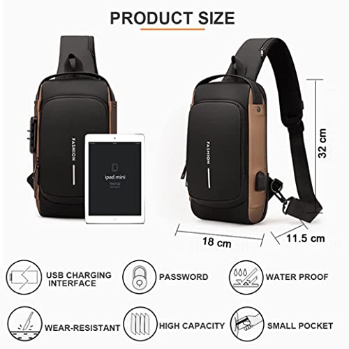 Image of ARURA (LABEL) Multifunction Anti-theft Shoulder Bag Crossbody Bag Travel Sling Bag with USB Port and Code Lock Messenger Backpack Chest Bag for Male Female