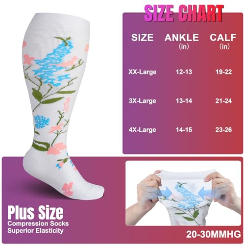Image of bropite 3 /4 Pairs Plus Size Compression Socks Extra Wide Calf Women&Men 20-30mmHg Support Dancing Cycling Running Climbing