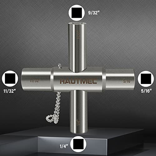 HAUTMEC 3pcs 4 Way Sillcock Water Key Faucet Valve Tool Spigot Key 1/4", 9/32", 5/16", 11/32" PL0028-3