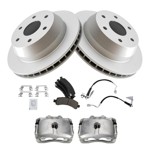 Image of TRQ Rear Brake Pad & Rotor Kit Ceramic Premium G-Coated Compatible with 2008-2014 Chevrolet Express 1500 2008-2013 GMC Savana 1500