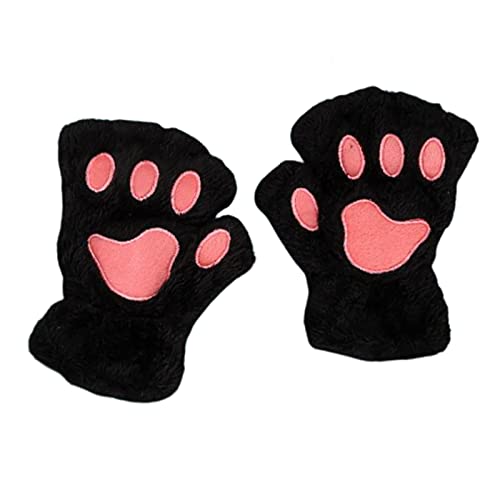 MeiPing Halbhandschuhe Fingerlos - Handschuhe Damen Mädchen - Plüsch Halb Handschuhe Dicken Warmen Fingerhandschue - Tier Bär Katze Krallen Winterhandschuhe