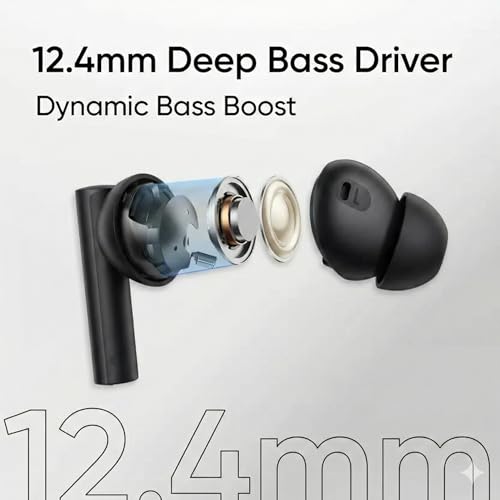 Image of Real Me Air 6 Buds - 50dB Active Noise Cancellation, Hi-Res LHDC Audio, 12.4mm Dynamic Bass Driver, 6 Mic Clear Voice Calls, 51,IP55 Waterproof,TWS for Apple & Android (Black)