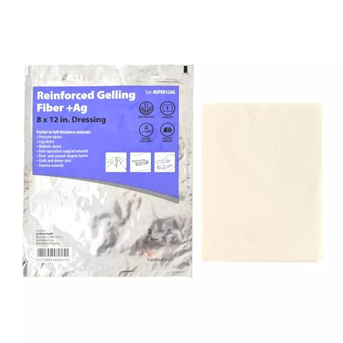 Cardinal Health™ Reinforced Alginate Silver Gelling Fiber Dressing, 8 x 12IN, Case of 10 Boxes of 5