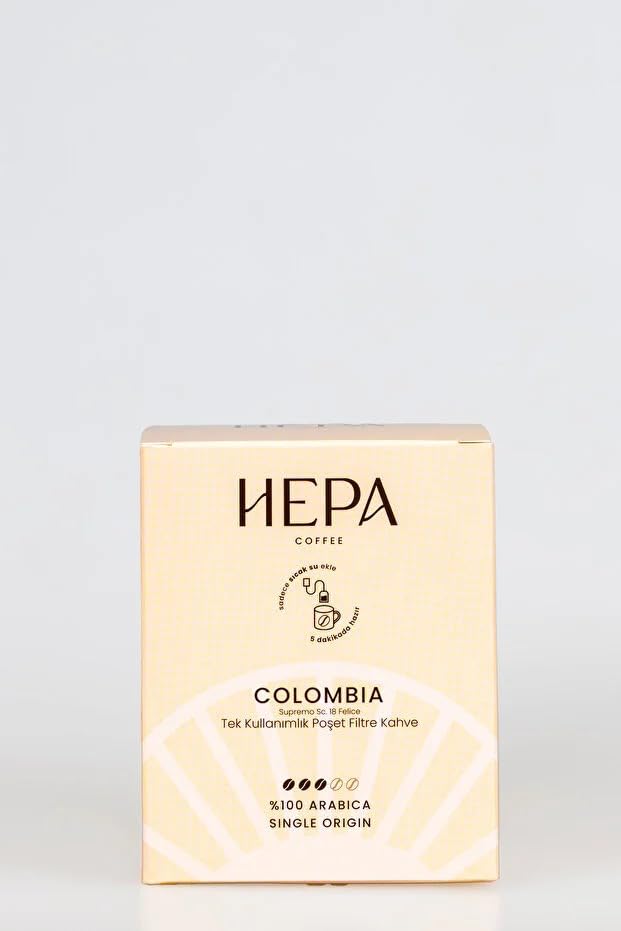 Hepa Coffee Colombia Tek Kullanımlık Poşet Filtre Kahve 10’lu Paket |%100 Arabica Kolombiya Kahvesi | Makinesiz Pratik Filtre Kahve