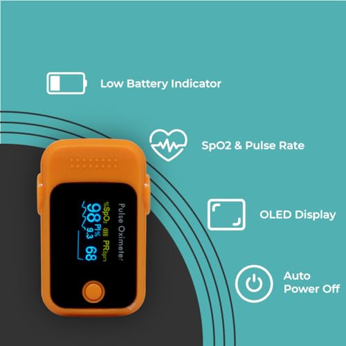 Image of Healthshine Adult Pulse Oximeter Fingertip | SpO2 & Pulse Rate Measurement for Adults, Men & Women | OLED Display, Low Battery Indicators, One-Button Operation, Auto Off | Durable & Accurate - Orange