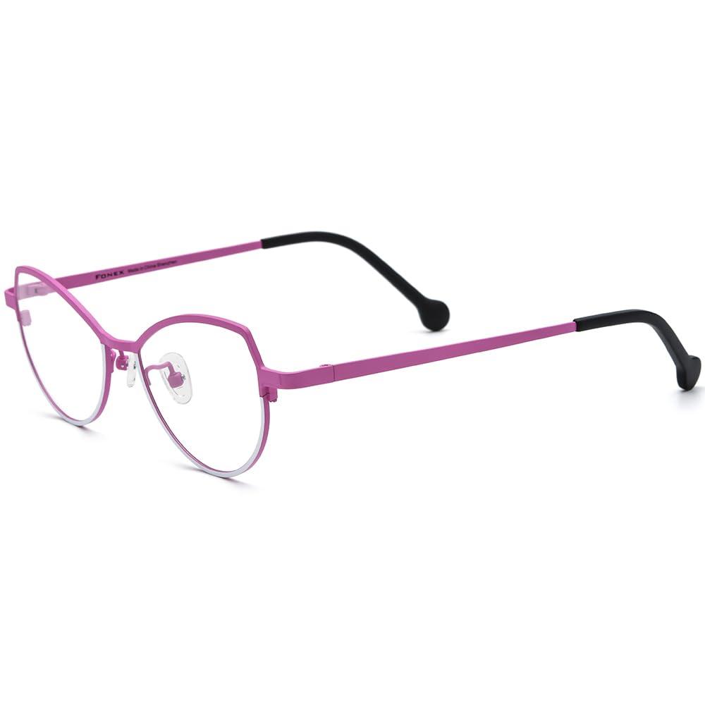 FONEX Colorful Pure Titanium Glasses Frame Women Retro Round Eyeglasses