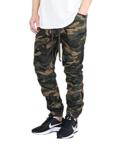 AIRNINE Men's DK Olive Camo Twill Drop Crotch Jogger Pants