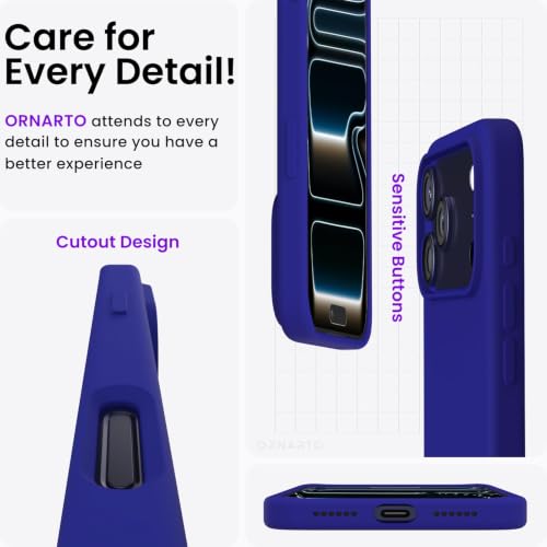 Image of ORNARTO Compatible with iPhone 17 Pro Max Case 6.9 inch, Slim Liquid Silicone 3 Layers Soft Gel Rubber Shockproof Protective Cover with Anti-Scratch Microfiber Lining-Klein Blue