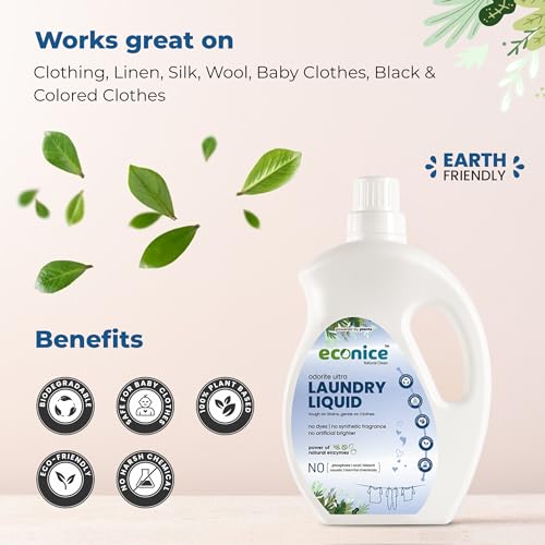 Image of Econice Eco-Friendly Laundry Liquid Detergent -1L (Pack of 3) | Non-Toxic Biodegradable Gentle on Skin | Safe for Kids & Pets | For Top Load & Front Load Washing Machines & Hand Wash | Tough on Stains