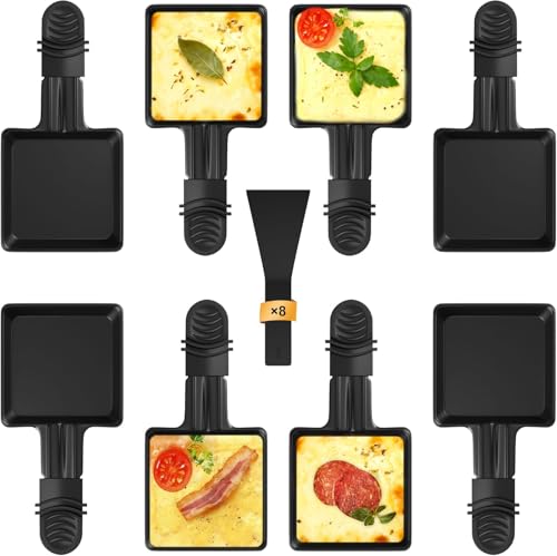 Zalava 8Pcs Poêlon Raclette Carré à Revêtement Antiadhésif, Coupelle Raclette avec Poignée Anti-brûlure pour Fromage Fondu,Pommes de Terre,Oeuf Frit,...