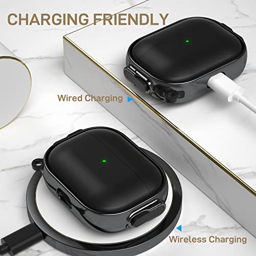 Image of Maxjoy for AirPods Pro 2nd /1st Generation Case with Lock, Cute AirPods Pro 2 Case Lock Protective Hard AirPod Pro Cover for Women Men with Keychain for Airpod Pro (2023 /2022 /2019), Black /Grey