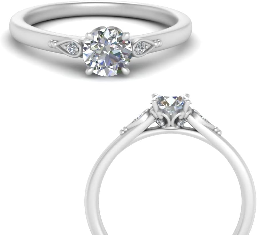 Choose Your Gemstone Three Stone Delicate Leaf Ring Sterling Silver Round Shape 3 Stone Engagement Rings Everyday Jewelry Wedding Jewelry Handmade Gifts for Wife US Size 4 to 12