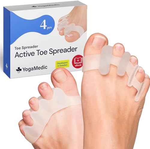 YOGAMEDIC Silicone Gel Toe Spacers - Pack of 4, Adult - Adult Bunion Toe Separator & Alignment Set for Relief - Soft Hammer Toe Straightener & Active Gel Spreaders for Women and Men - One Size