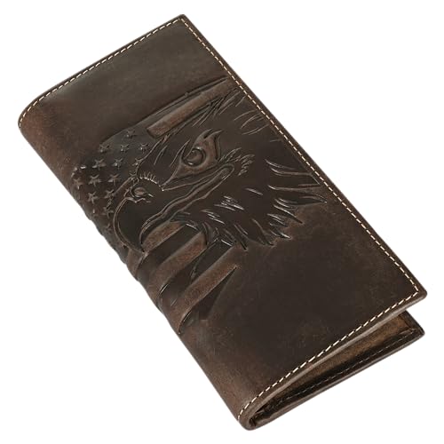 Image of ELIZO Leather Long Wallet for Men Western Wallet Rodeo Mens Wallet Flat Bifold Wallets for Men Biker Billfold Wallet for Men Cowboy Wallet Credit 12 Card Holder