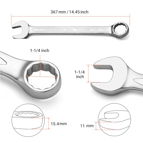 Image of Jetech 1-1 /4 inch Combination Wrench, SAE 12-Point Chrome Vanadium Steel Spanner, Industrial Grade with 15-Degree Offset, Sand Blasted Finish, Heat-Treated Forged Tool