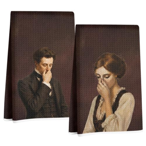 Image of Funny Bathroom Hand Towels, Vintage mid century Style Hand Towel | 2 Pcs Black and White Humor Classical Toilet Bad Smell Waffle Weave Absorbent Hand Towel, Amusing Lady Man Gifts 24x14 Inch