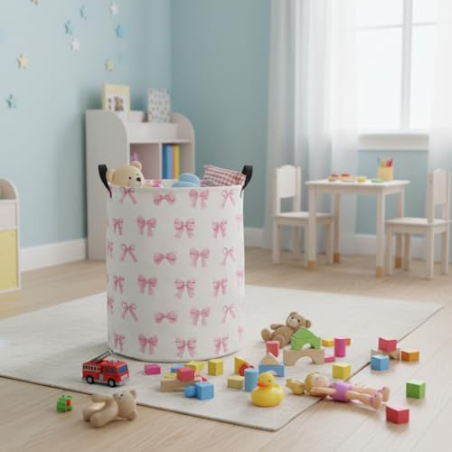 Image of Baby Laundry Hamper kids laundry Basket Waterproof Laundry Bag for Bedroom Clothes Organizer Room Decor(Bowknot)