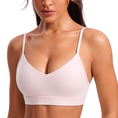 Image of CRZ YOGA Butterluxe V Neck Sports Bras | Light Support, Removable Pads, Yoga, Extremely Soft, Square Back, Adjustable Spaghetti Straps, for Women