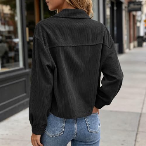 Cropped Jacket Women Corduroy Button Down Shacket Long Sleeve Cardigan - image 6