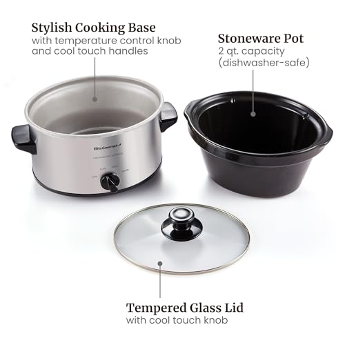 エリート料理MST-275XS電気スロークッカー、調節可能な温度、Entrees、ソース、シチュー＆ディップ、食器洗い機のガラスふた＆セラミックポット、2Qt容量、ステンレス鋼