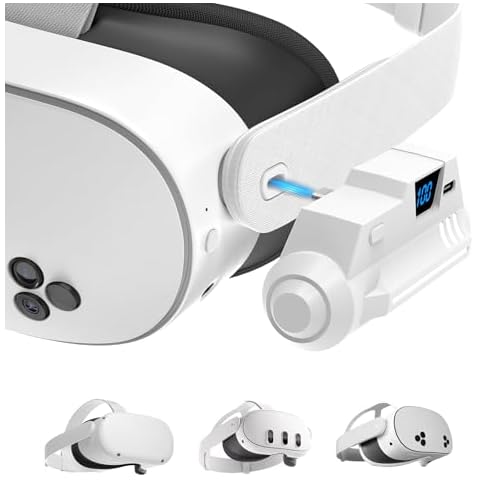 Battery Pack for Oculus Quest 2/Meta Quest 3/Meta Quest 3S, 5000mAH 9V/2A Fast Charging LCD Display Lightweight Portable Rechargeable Power Bank VR Accessories (White) Cover