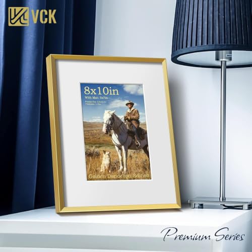 Image of VCK 8x10 Metal Picture Frames Gold Set of 3, Multi Aluminum Picture Frames Made of High Definition Real Glass for 5x7 with Mat or 8x10 Without Mat, Wall Hanging