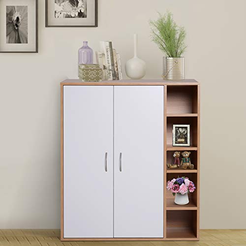 HOMCOM Mehrzweckschrank Standschrank Standregal Dekoschrank Bücherregal Schrank Holz Natur + Weiß 80 x 32 x 91 cm – Bild 3