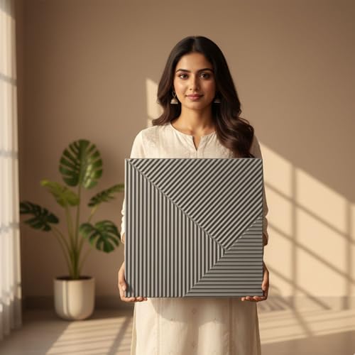 Image of Kayra Decor 3D PVC Wall Panels for Bedroom & Living Room |Fluted Design |Silver Color | 19.7 x 19.7 Inch | Pack of 18 | 48.42 Sq Ft