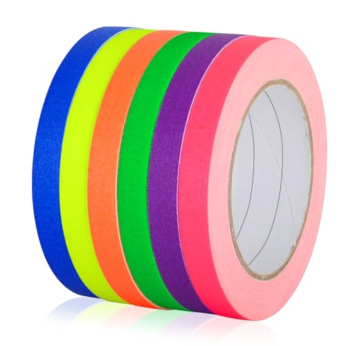 GEYYANG 6-Pack Spike Tape, Colored Gaffers Tape 1/2 inch x 20 Yards, 6 Bright Colors Neon...