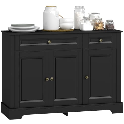 HOMCOM Sideboard Buffet Cabinet, Modern Buffet Cabinet with Storage and 2 Drawers, Coffee Bar Station with Adjustable Shelves for Kitchen, Entryway, Black