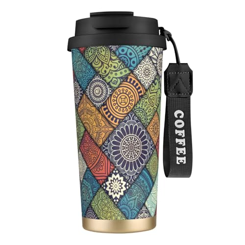 タンブラー エスニック柄 マンダラ柄 曼荼羅 マグボトル コーヒーカップ 水筒 保温 保冷 ウォーターボトル 蓋付き ストロー付き 直飲み おしゃれ プレゼント
